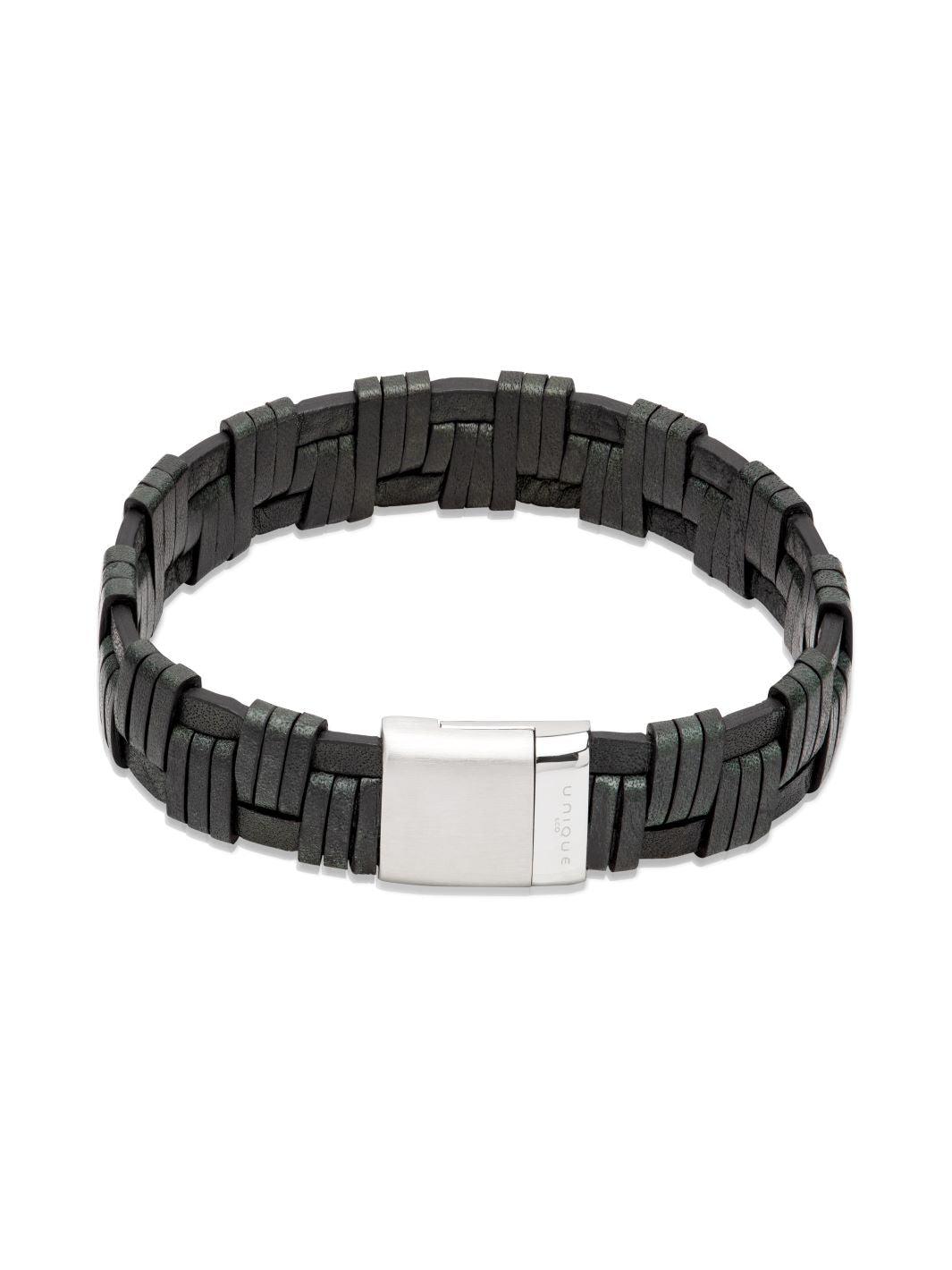 Unique & Co Leather and Stainless Steel Magnetic Clasp Bracelet - Rococo Jewellery