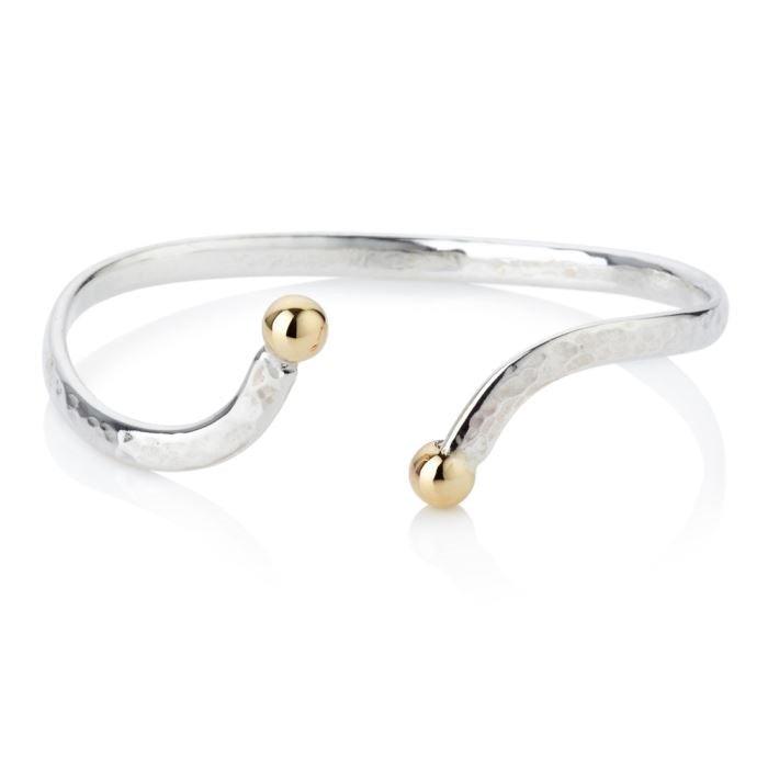 Lavan Hammered Sterling Silver Cuff Bangle with 9ct Gold Beads - Rococo Jewellery
