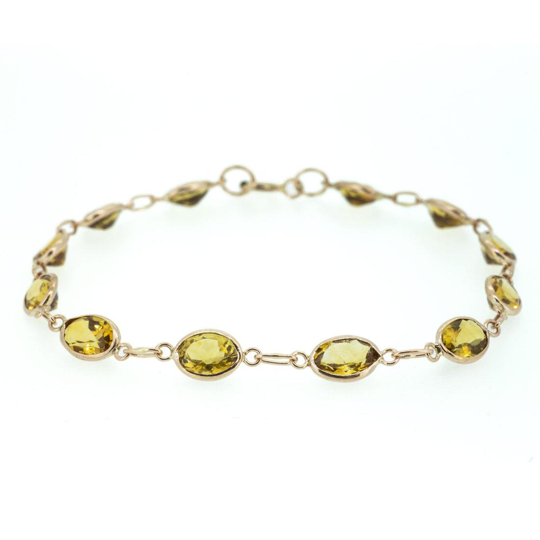 9ct Yellow Gold Bezel Set Citrine Ovals Bracelet - Rococo Jewellery