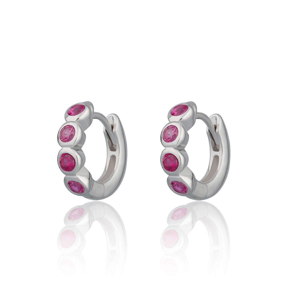 Scream Pretty Bezel Huggie Earrings with Ruby Pink Stones - Rococo Jewellery