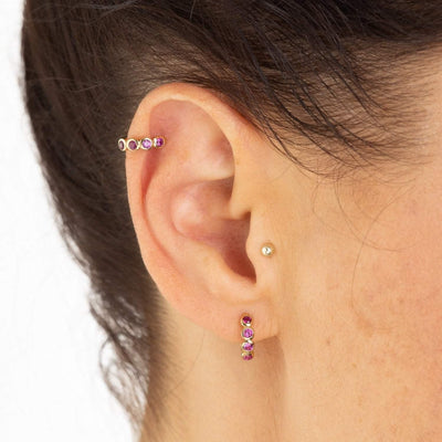 Scream Pretty Bezel Huggie Earrings with Ruby Pink Stones - Rococo Jewellery