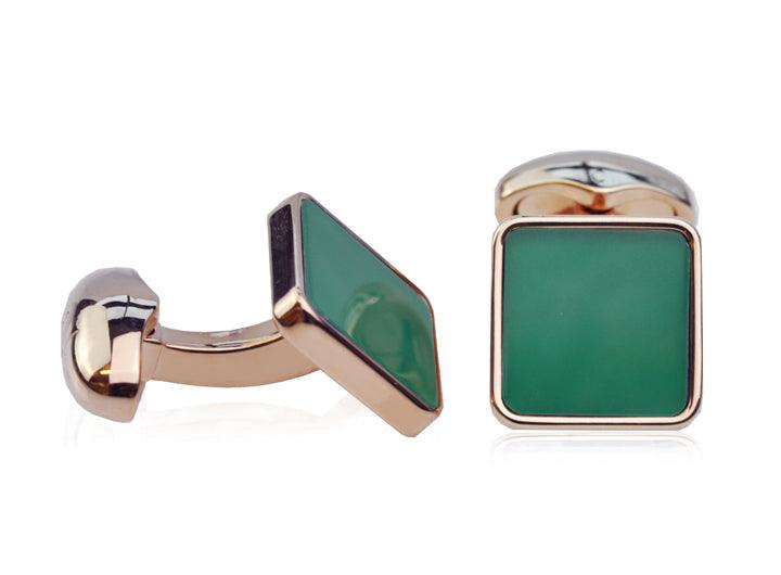 Babette Wasserman Key Stone Green Agate Cufflinks - Rococo Jewellery