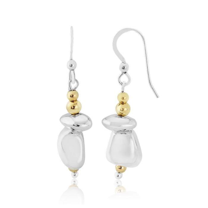 Lavan Sterling Silver Pebbles and Gold Drop Earrings - Rococo Jewellery