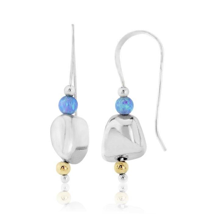Lavan Sterling Silver Pebble Gold & Opal Drop Earrings - Rococo Jewellery