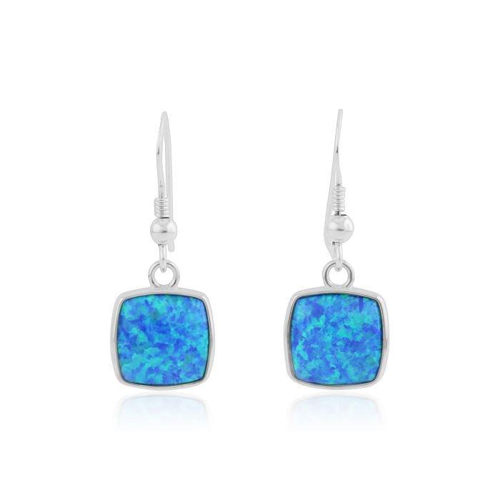 Lavan Aqua Blue Square Opal Drop Earrings - Rococo Jewellery