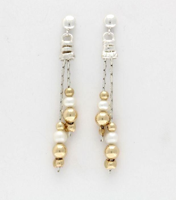 Lavan Long Pearl & Gold Drop Earrings - Rococo Jewellery