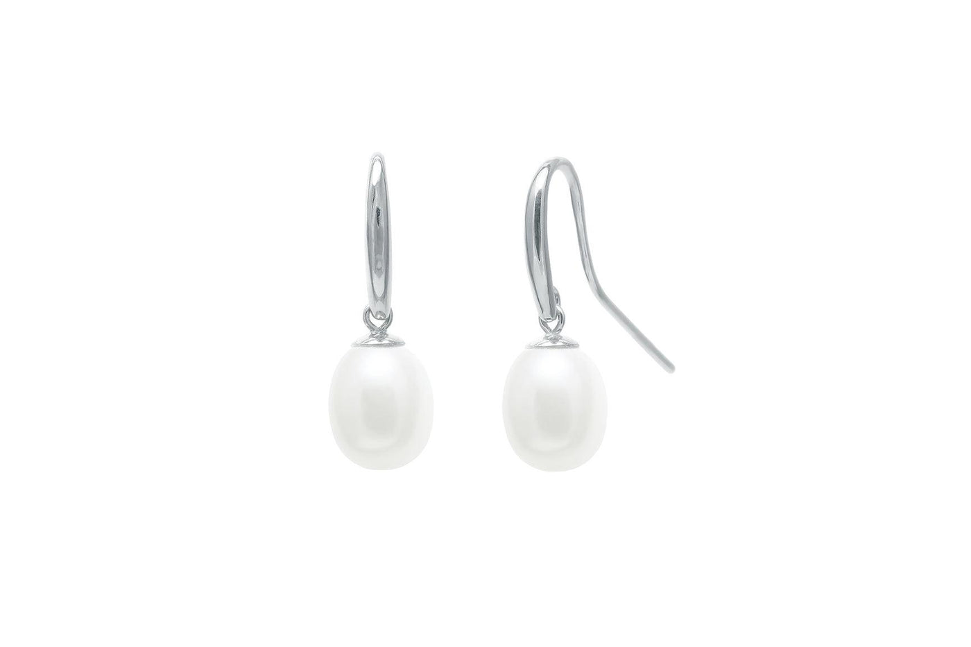 9ct Yellow or White Gold Cultured White River Pearls Drop Earrings - Rococo Jewellery