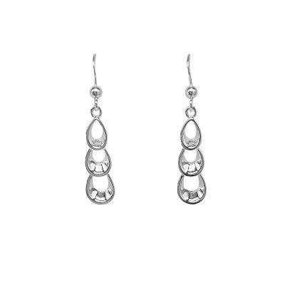 Sterling Silver 3 Oval Pear Drop Earrings - Rococo Jewellery