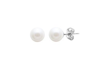 White Round Cultured River Pearl Stud Earrings - Various Sizes - Rococo Jewellery