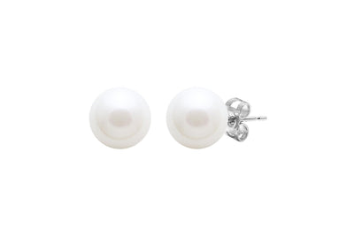 White Round Cultured River Pearl Stud Earrings - Various Sizes - Rococo Jewellery