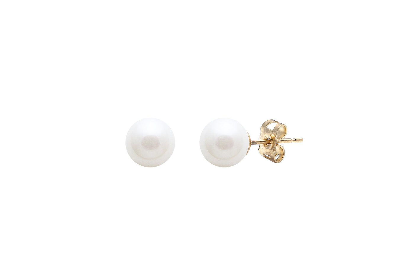 9ct Gold White Round Cultured River Pearl Stud Earrings - Rococo Jewellery