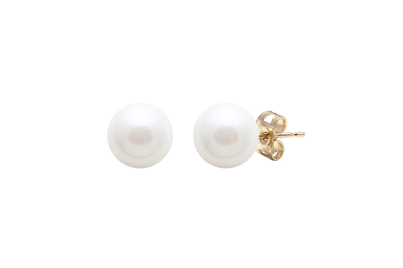 9ct Gold White Round Cultured River Pearl Stud Earrings - Rococo Jewellery