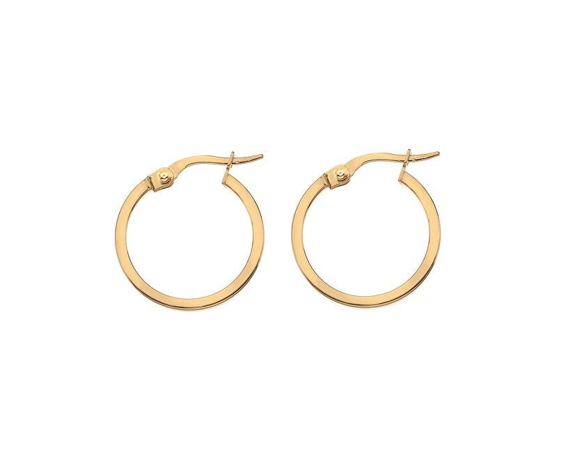 9ct Yellow or White Gold 10mm Square Hoop Earring - Rococo Jewellery