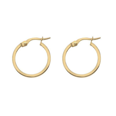 9ct Yellow or White Gold 15mm Square Cut Round Hoop Earrings - Rococo Jewellery