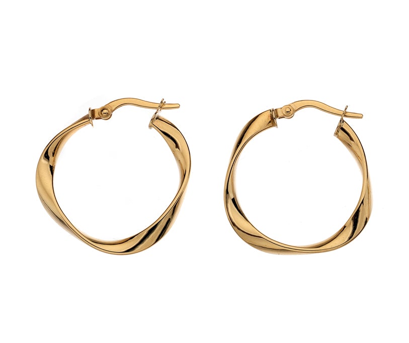 9ct Gold 15mm Twisted Hoop Earrings - Rococo Jewellery