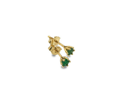 9ct Yellow Gold 3mm Emerald Stud Earrings - Rococo Jewellery