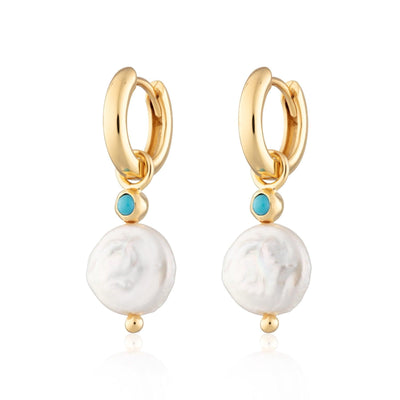Scream Pretty Pearl and Turquoise Charm Hoops - Rococo Jewellery