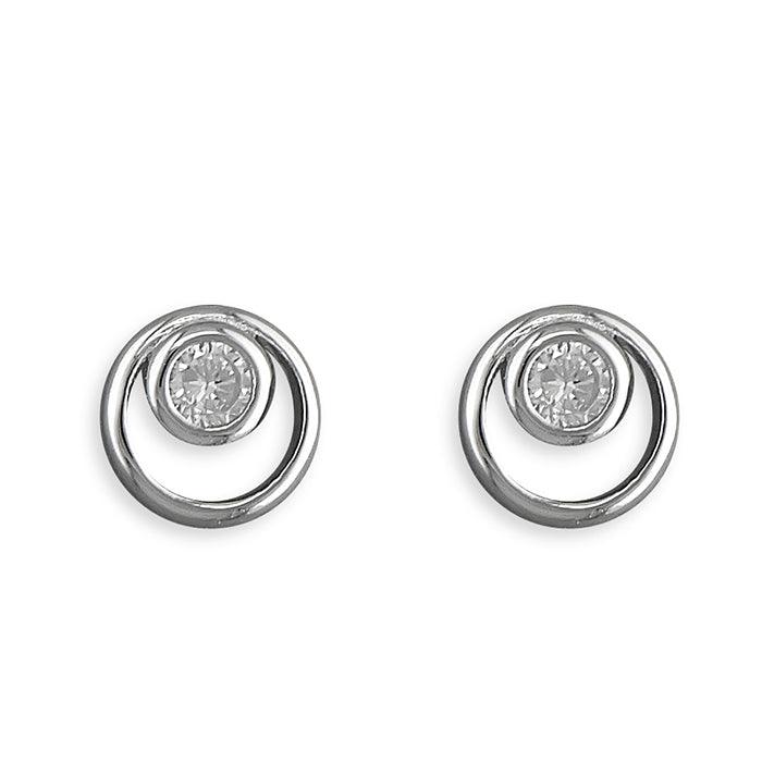 Small Circles with a Cubic Zirconia Stud Earrings - Rococo Jewellery