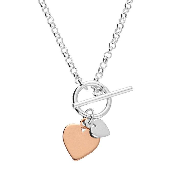 Sterling Silver & Rose Gold Mini Heart Necklace with T-Bar - Rococo Jewellery