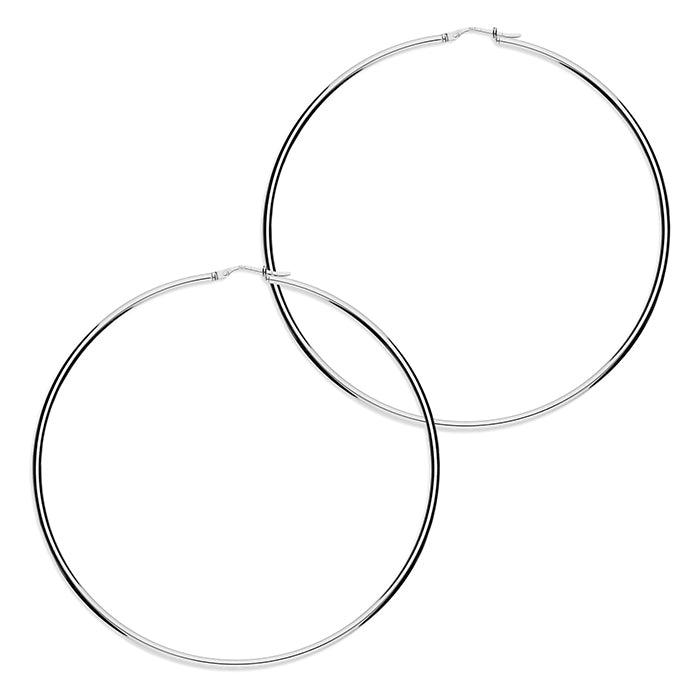 80mm Slim Tube Hoop Earring - Sterling Silver - Rococo Jewellery