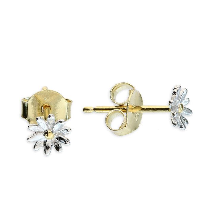 Two-Tone Gold Plated Daisy Stud Earrings - Rococo Jewellery