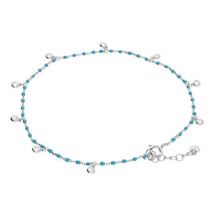 Turquoise Enamel Bead Chain with Sparkle Charms Anklet - Sterling Silver - Rococo Jewellery