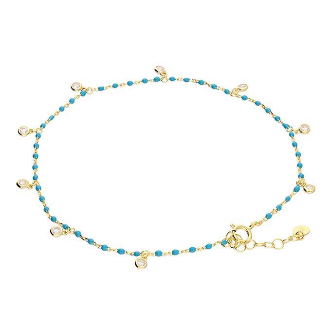 Turquoise Enamel Bead Chain with Sparkle Charms Anklet - Gold Vermeil - Rococo Jewellery