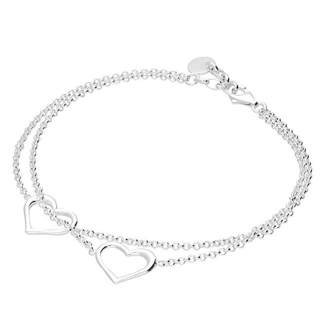 Sterling Silver Double Open Heart Chain Bracelet - Rococo Jewellery