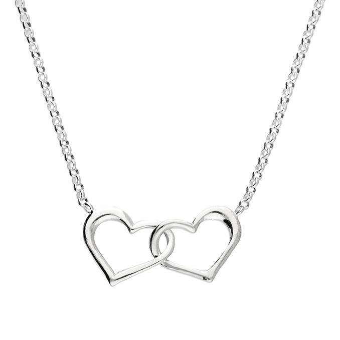 Sterling Silver Double Open Hearts Chain Necklace - Rococo Jewellery