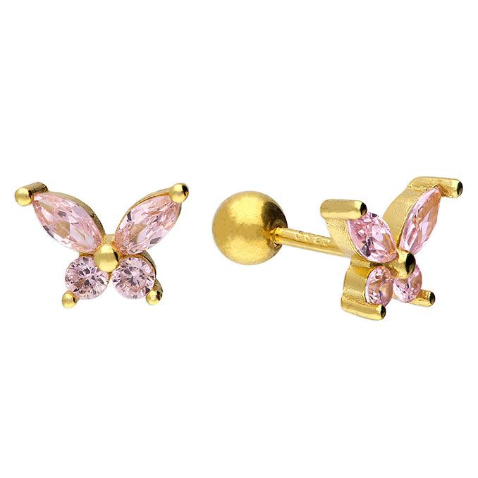 Labret Butterfly with Pink CZ Gold Plated - Rococo Jewellery