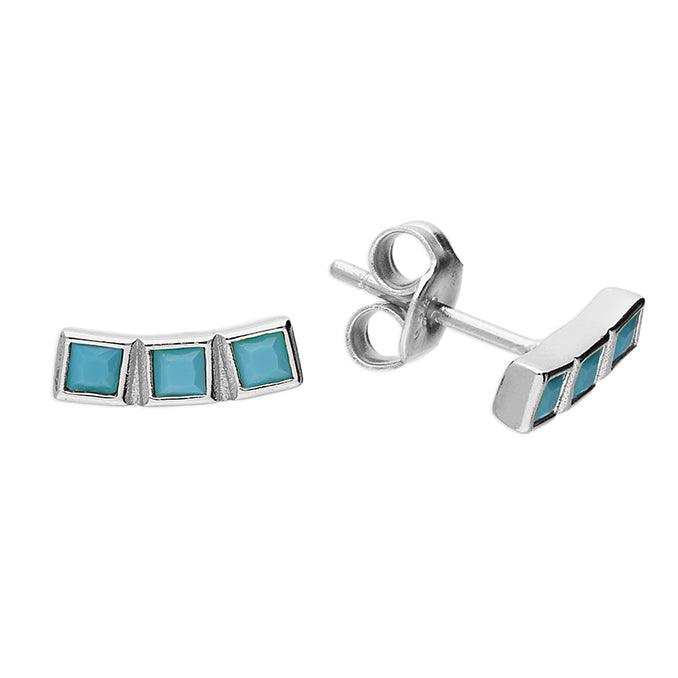 Silver Turquoise Bar Stud Earrings - Rococo Jewellery