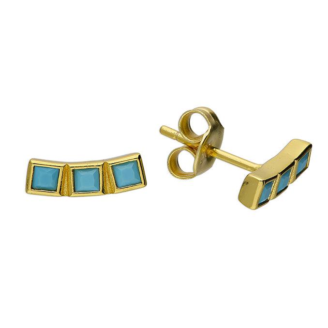 14ct Gold Vermeil and Silver Turquoise Stud Earrings - Rococo Jewellery
