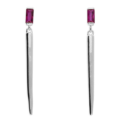 Silver Cone Drop Stud Earrings with Ruby Red Crystal - Rococo Jewellery
