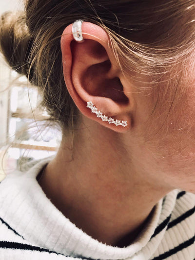 Kingsley Ryan Sterling Silver Sparkle Stars Ear Climber - Rococo Jewellery