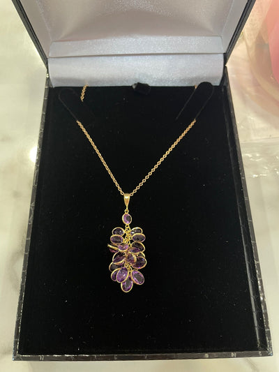 9ct Gold Amethyst Leaves Pendant Necklace - Rococo Jewellery