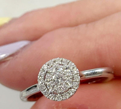 18ct White Gold Diamond Halo Illusion Ring - Rococo Jewellery
