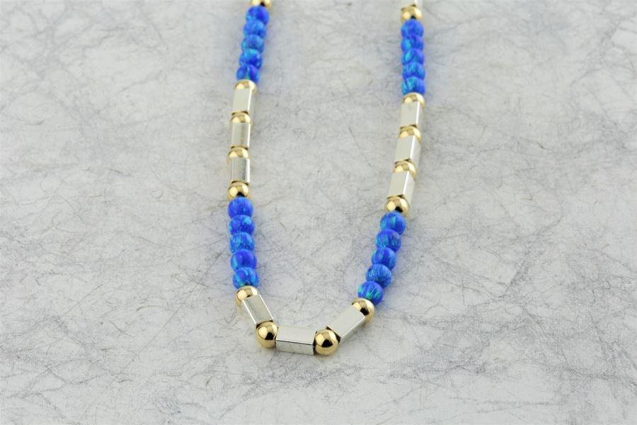 Lavan Light Blue Opal Gold and Silver Necklace - Rococo Jewellery