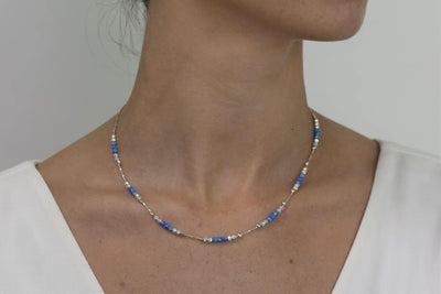 Lavan Dark Blue Opal and Silver Necklace - Rococo Jewellery