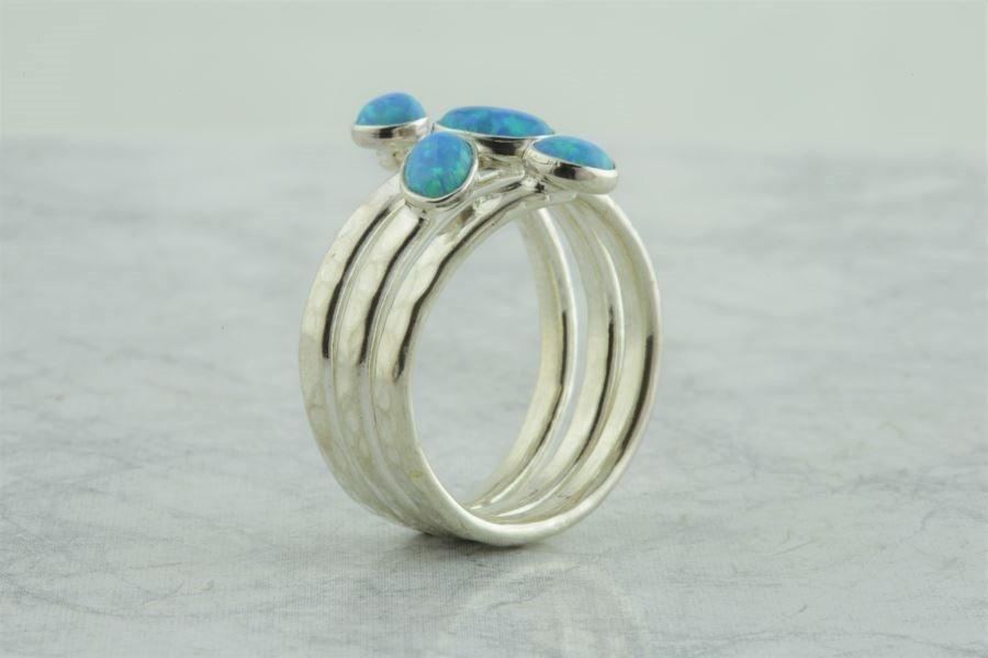 Lavan 4 Aqua Opal Gemstone and Sterling Silver Spiral Ring - Rococo Jewellery