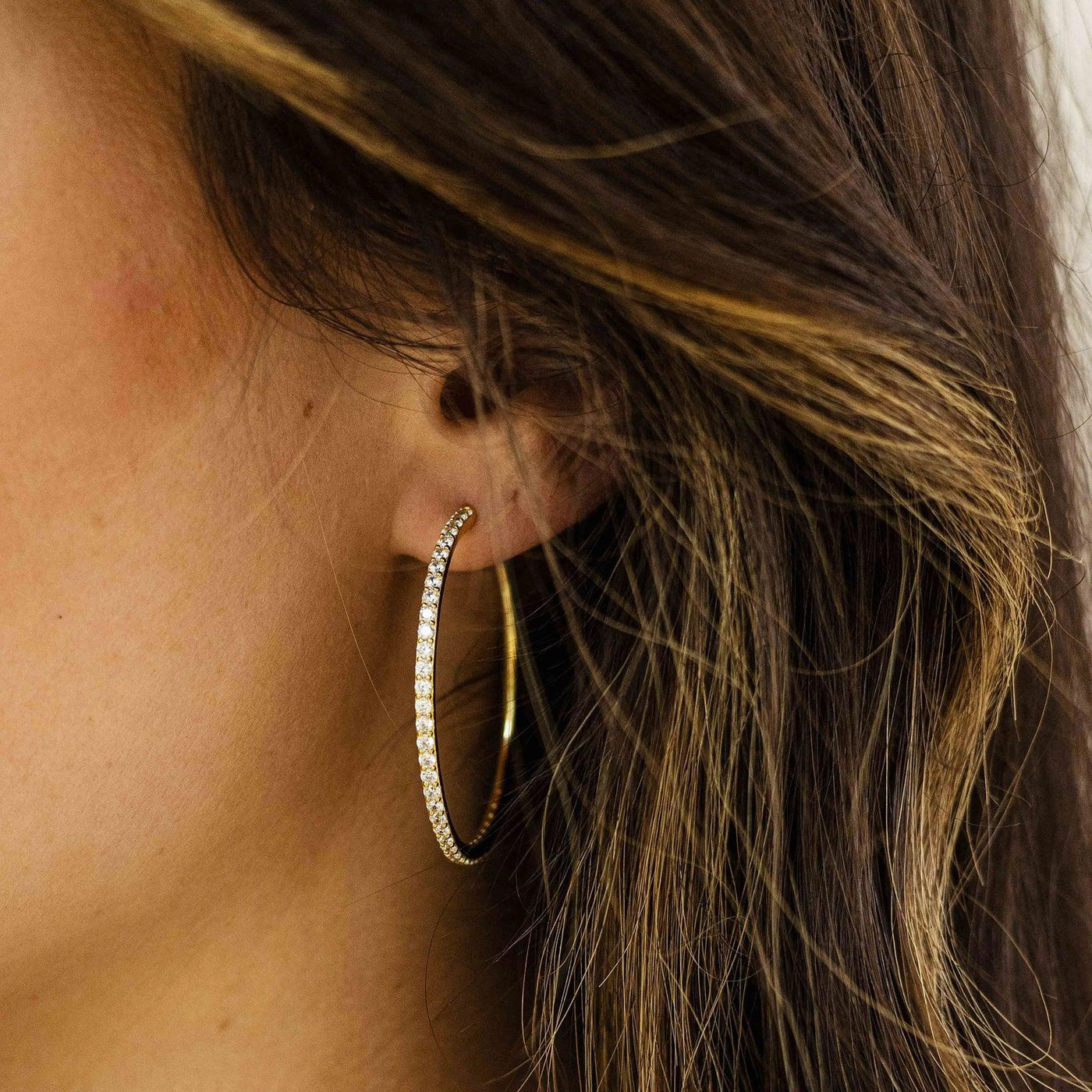 40mm Extra Maxi Gold Sparkling Hoop Earrings - Rococo Jewellery