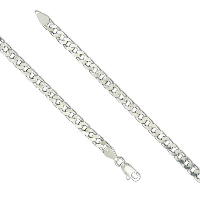 23cm Sterling Silver Flat Curb Chain Bracelet - Rococo Jewellery