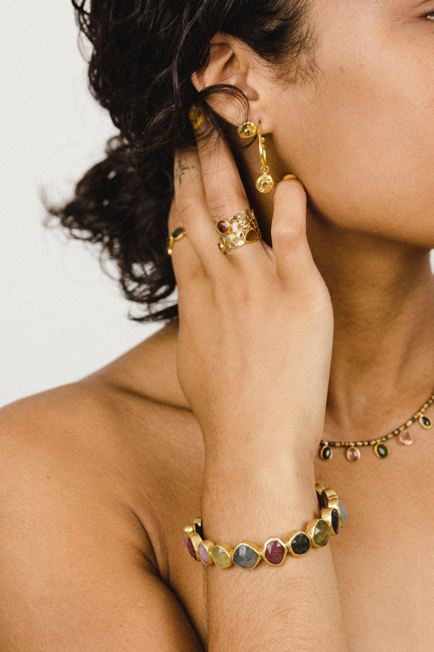 Natural Diamond Half Hoop Nugget Drop Earrings - Rococo Jewellery