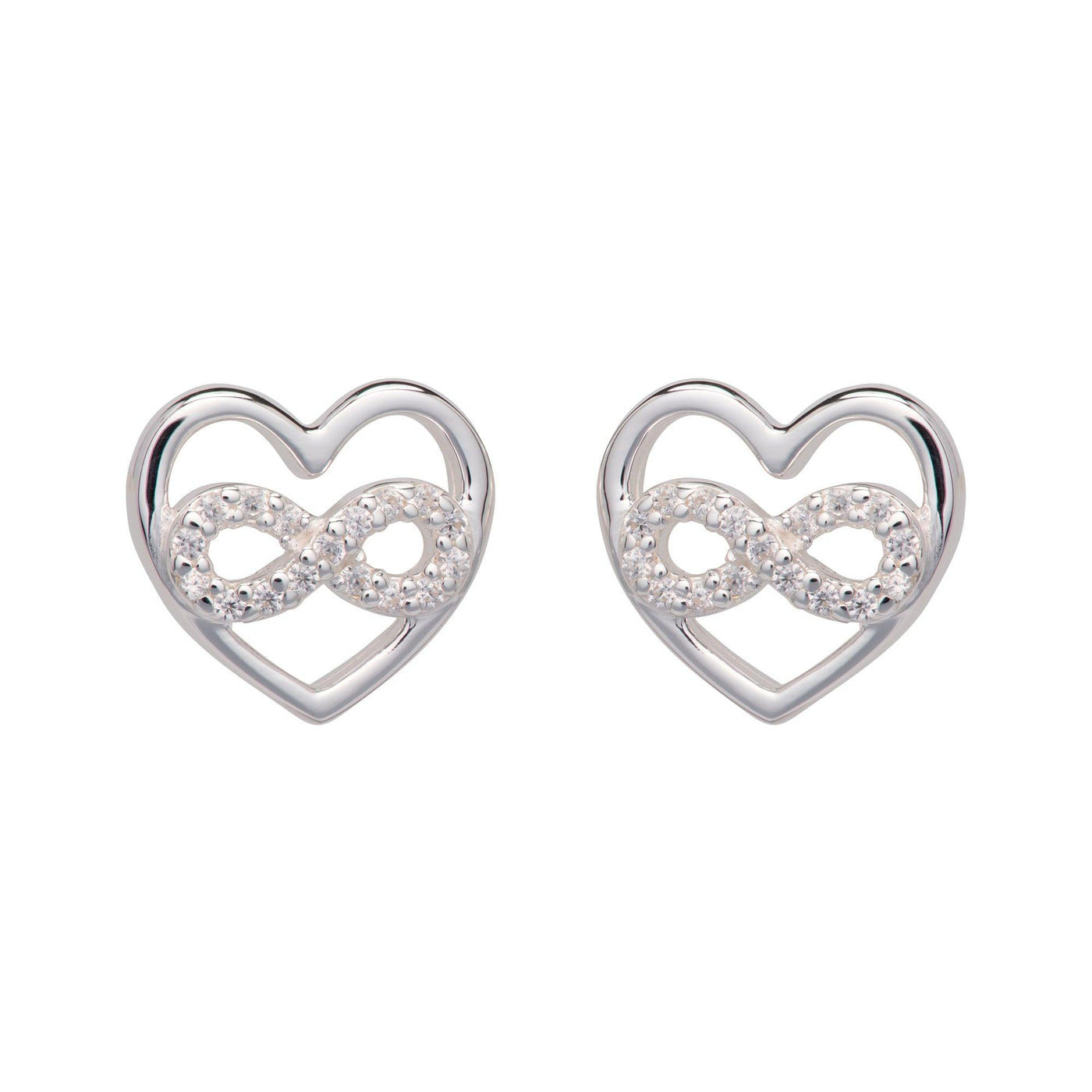 Unique & Co Silver Heart Infinity Stud Earrings - Rococo Jewellery