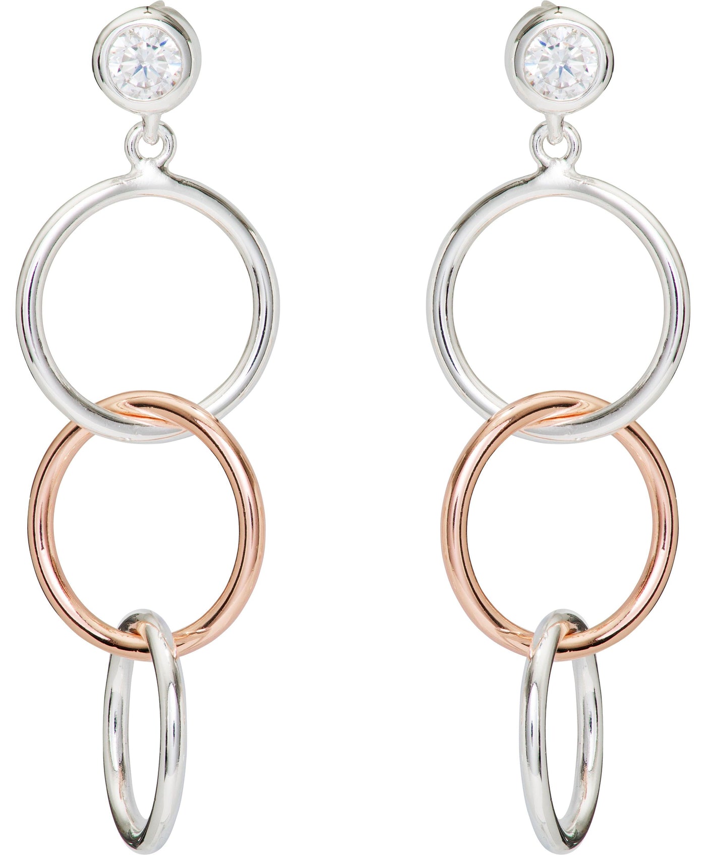 Unique & Co Drop Earrings Rose Gold With Cubic Zirconia - Rococo Jewellery