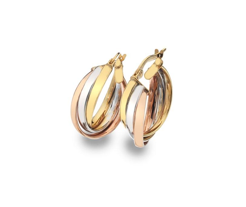 Trio Colour 9ct Gold Hoop Earrings - Rococo Jewellery