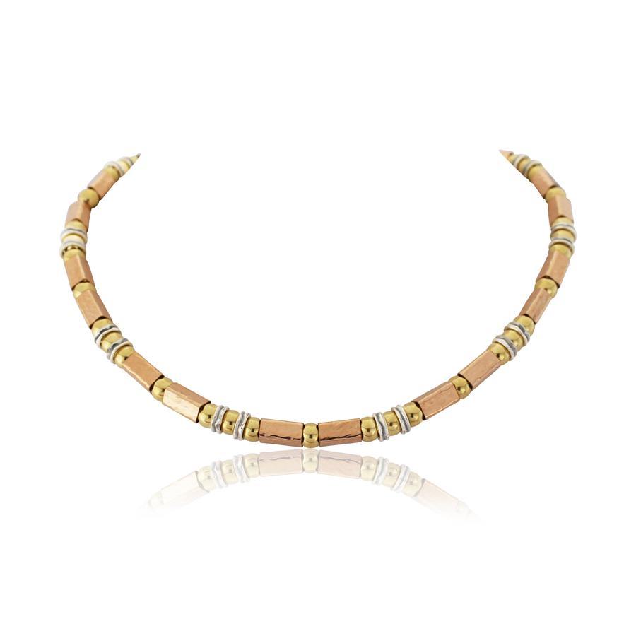 Lavan 3-Tone Hammered Golds and Sterling Silver Necklace - Rococo Jewellery