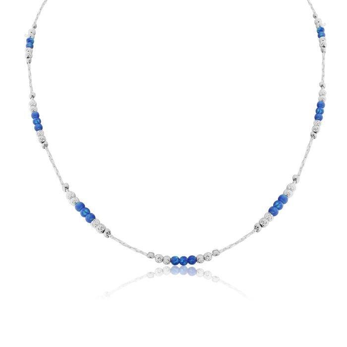 Lavan Dark Blue Opal and Silver Necklace