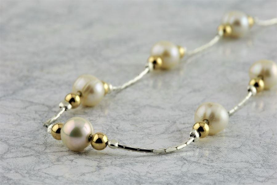 Lavan Gold and Sterling Silver Pearl Necklace - Rococo Jewellery