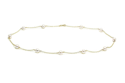 Cultured 5mm River Pearls and Gold Chain Necklace - Various Lengths - Rococo Jewellery