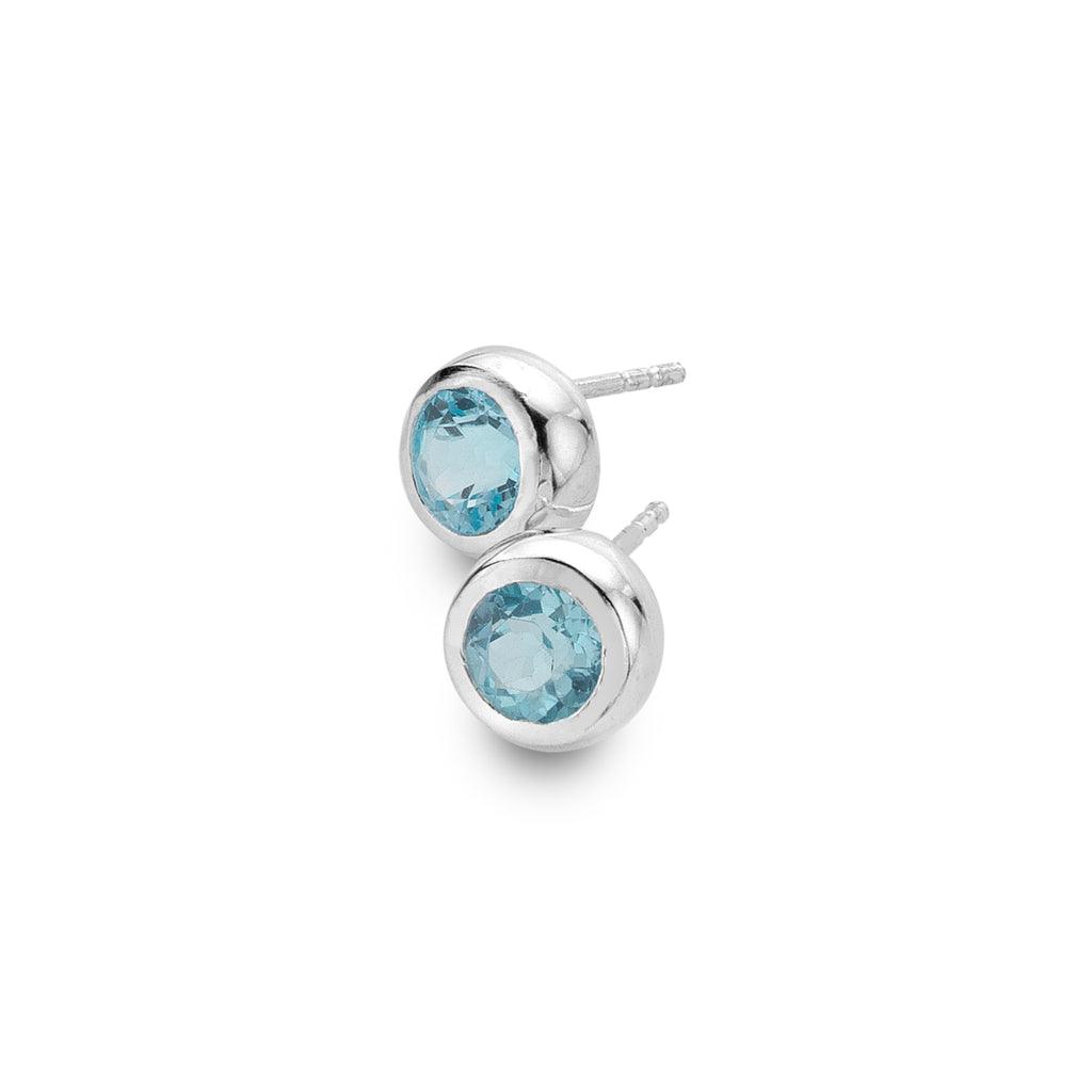 Sterling Silver and Blue Topaz Round Studs - Rococo Jewellery